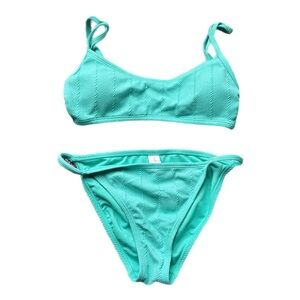 Ninety-Nine Degrees | Turquoise Crinkle Bikini Set